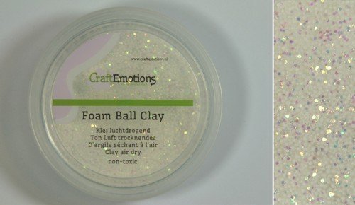 CraftEmotions Foamball clay - Luchtdrogende klei - wit glitter