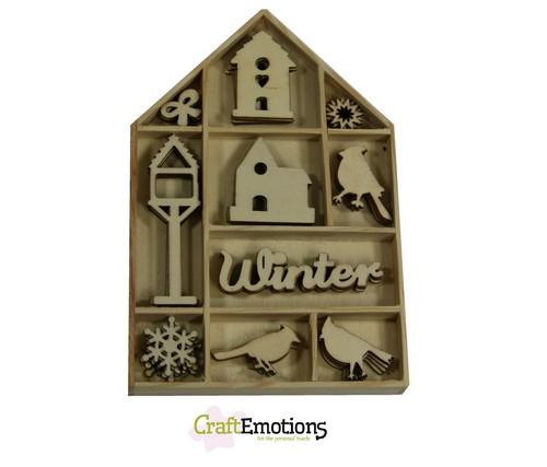 CraftEmotions Houten Ornament - vogel , vogelhuisje