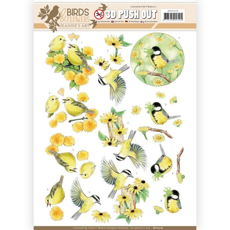 3D Pushout -Jeanine's Art- Birds and Flowers - Yellow Birds
